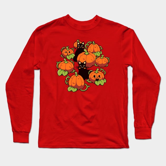 Cats and Pumpkins Kawaii Halloween by Tobe Fonseca Long Sleeve T-Shirt by Tobe_Fonseca